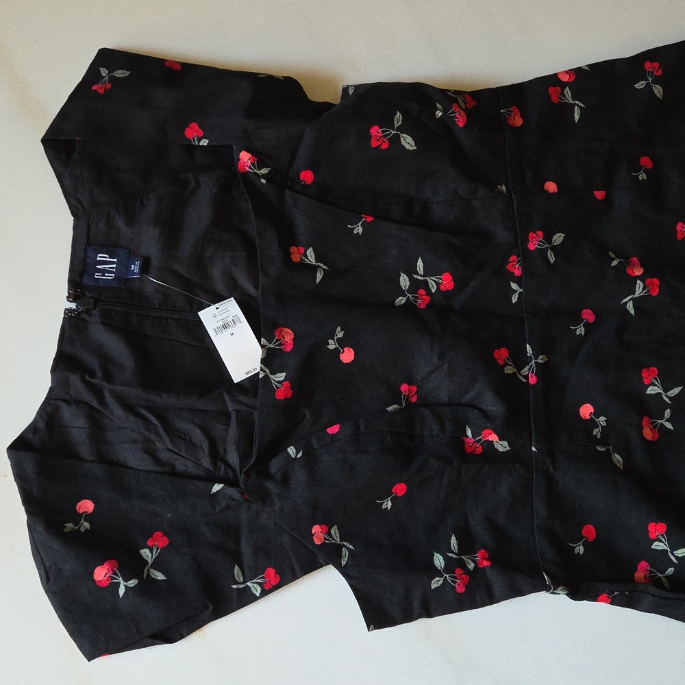 GAP Black Dress with Red and Green Floral Design